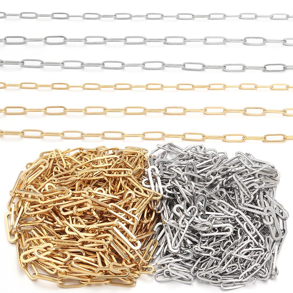 1 Meter Stainless Steel Paperclip Chain Gold Steel Color Link Chains For Jewelry Making DIY Handmade Necklace Bracelet Materials