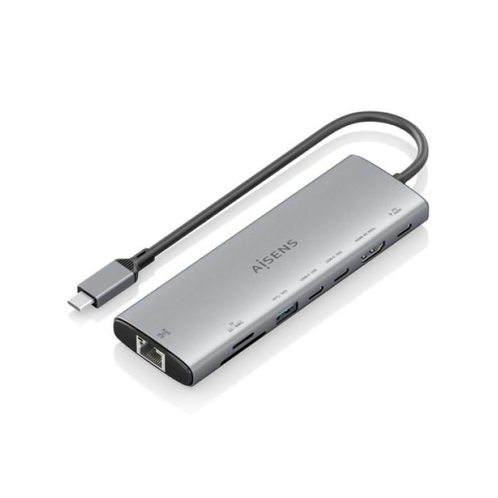 Docking USB Tipo-C - AISENS - ASUC-8P033-GR - 8 en 1 - HDMI, RJ45, USB-A - Aluminium Gris