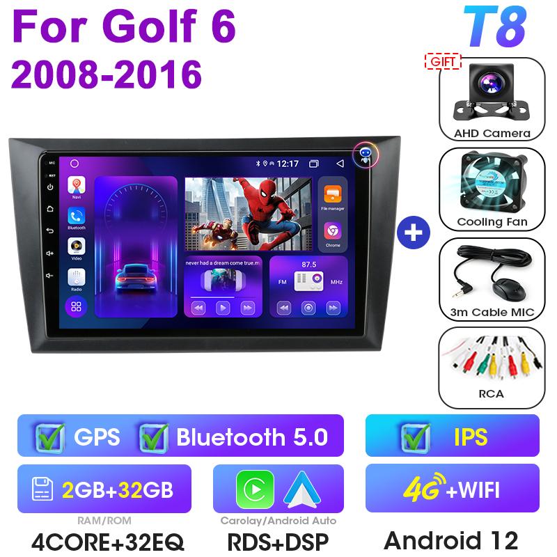 2 Din Android 12 Car Radio For Volkswagen VW GOLF 6 2008 - 2016 Wireless CarPlay Auto Car intelligent Systems Smart Autoradio 4G