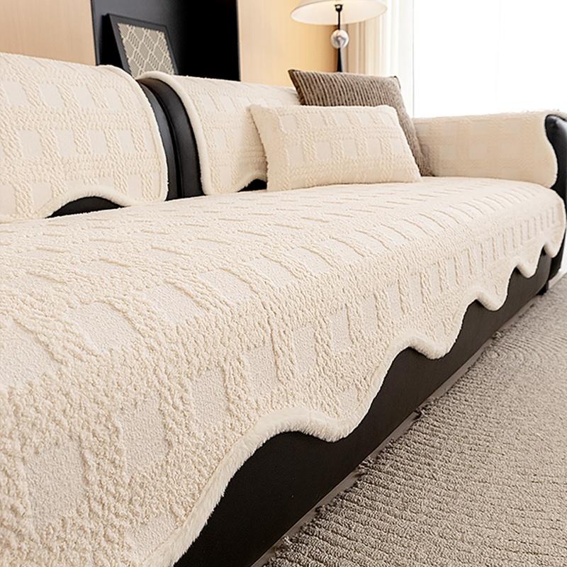 

1PC Jacquard Plush Sofa Cover Winter Warm Thicken Sofa Slipcovers Cats Dogs Anti-scratch L Couch Seat Pad Mat for Living Room A 70x70cm 1pc