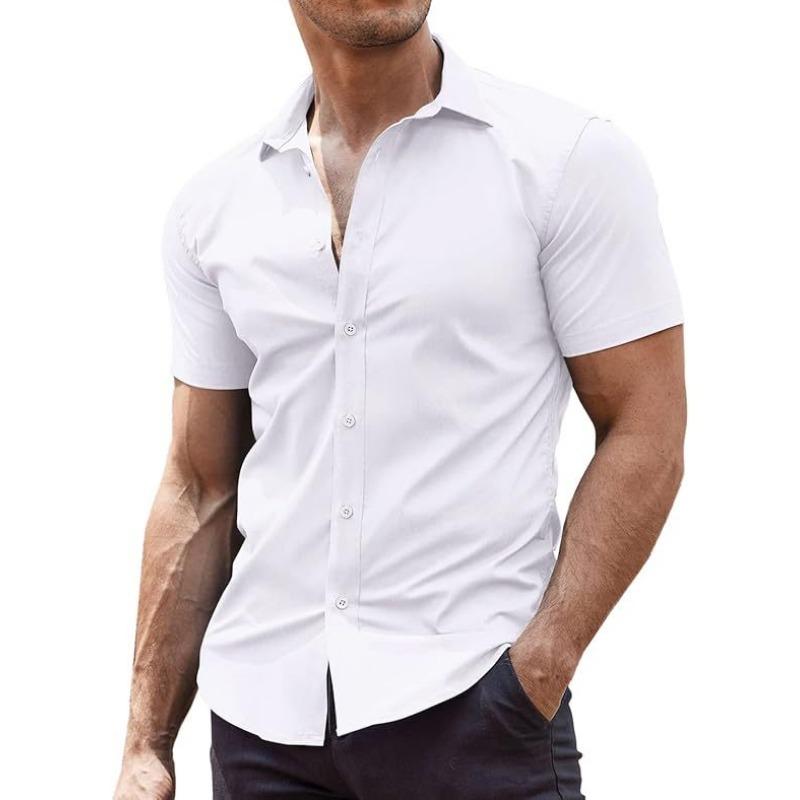 Mens Short Sleeve Button Down Casual Summer Beach Shirt S белый