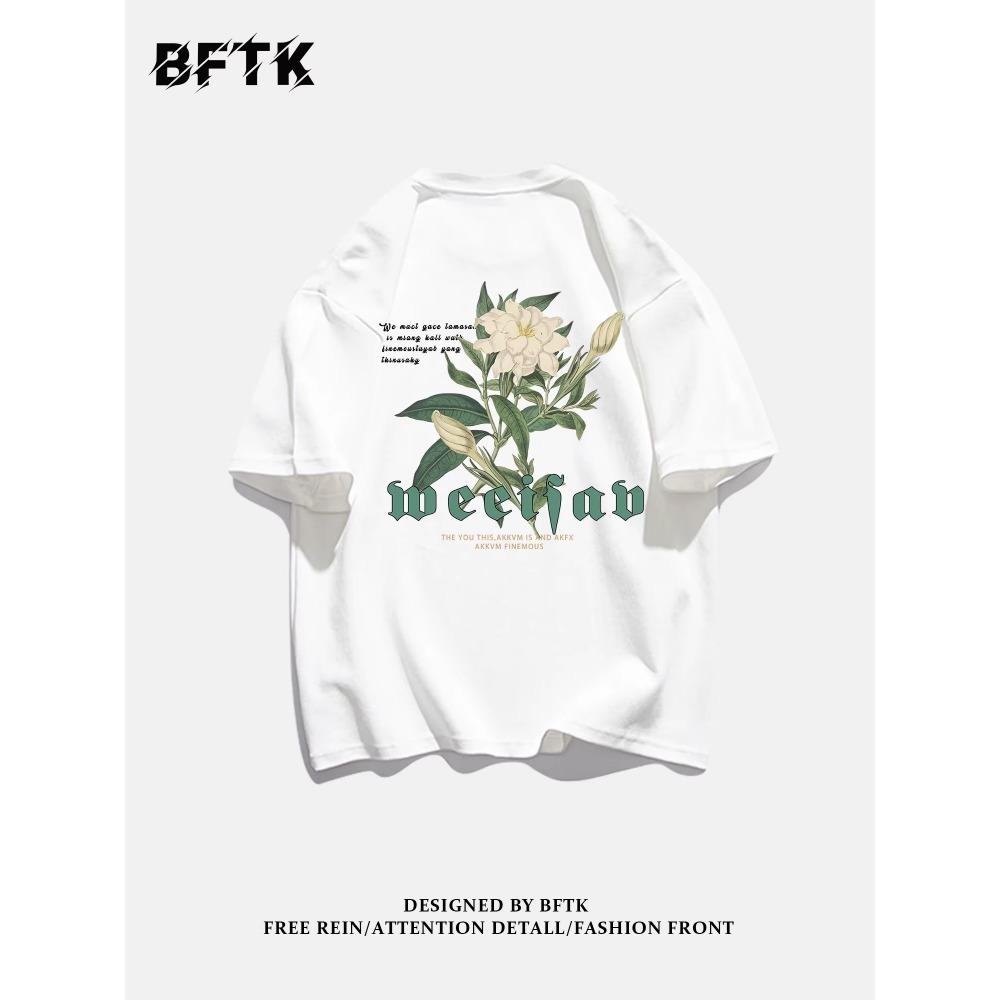 Camiseta de calle deportiva informal de alta calidad con estampado de algodón 100% con letras en inglés para hombre de peso pesado a la moda de verano