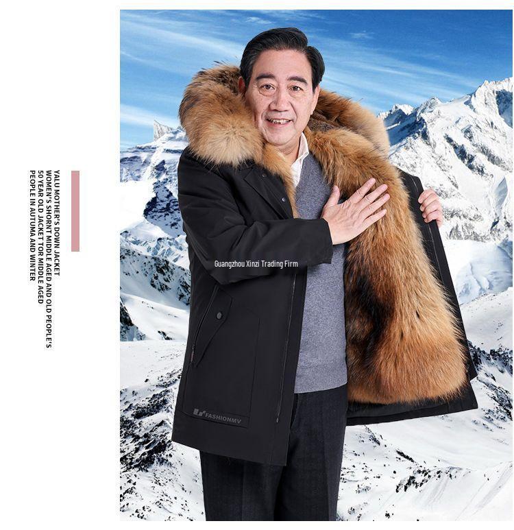 Men's Mid-Length Thickened Parka with Removable Fox Fur Liner and Fur Lining - Winter Coat
