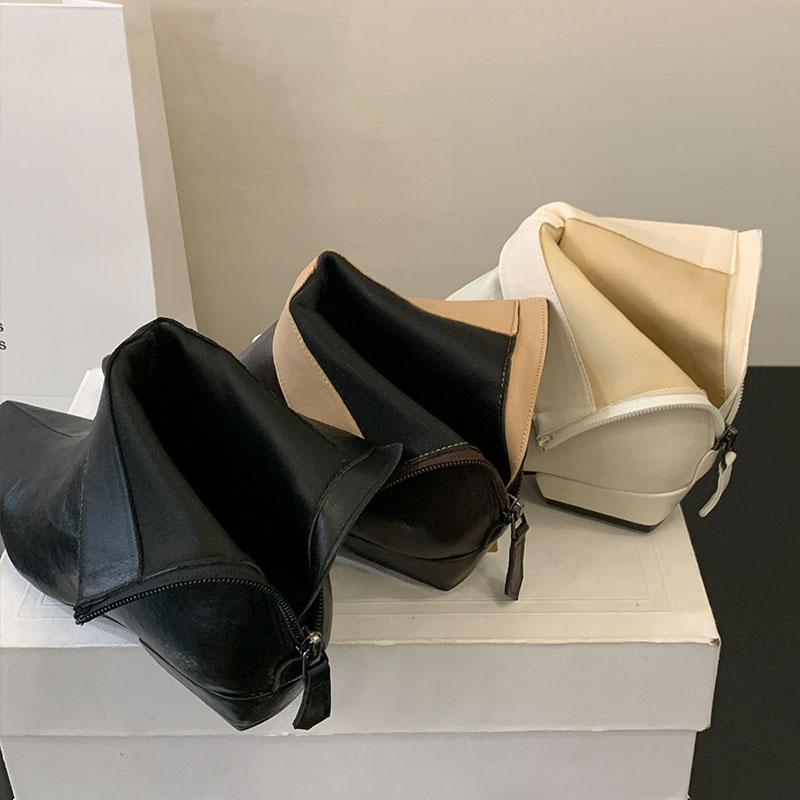 Módní dámské kotníkové strečové boty na nízkém podpatku se zipy Boty Módní špičaté dámské moderní krátké boty Boty
