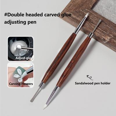 Pincel de Silicona Doble Cabeza para Nail Art de Madera, para Tallar Flores, para Pintar, Herramientas de Manicura DIY, Acero Inoxidable, Pincel Mezclador de Pegamento