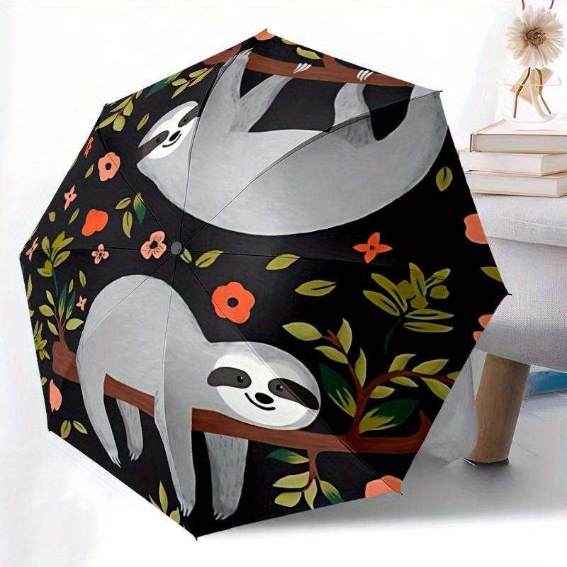 1pc Sloth Floral Automatic Open/close, All-Season Portable Folding Umbrella, Travel, Everyday, Formal Events071