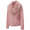 Women’s Faux Fur Coats 2 Way Wear Outfit Detachable Fur Collar Zipper Jacket Matte Faux Suede Crop Top Stylish Motobike Wear