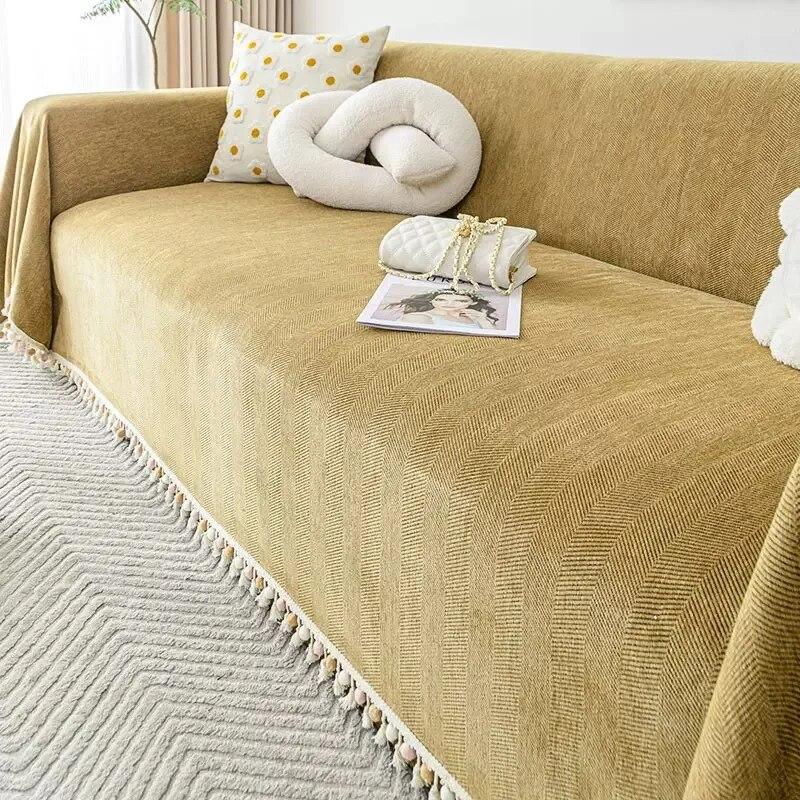 Modern Chenille Solid Color Sofa Towel Fabric All-season Universal Living Room Herringbone Pattern Sofa Towel Covered Blanket