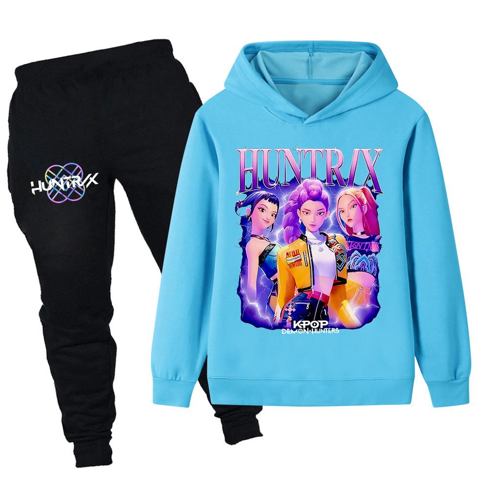 PB1228 Kinder Jungen Mädchen Kpop Mira Zoey Rumi Druck Langarm Kapuzenpullover Hose Hosen Kleidersets