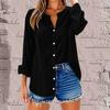 Women's Fashion Casual Solid Color T-Shirt Cotton Linen Long Sleeve Cardigan Loose Top