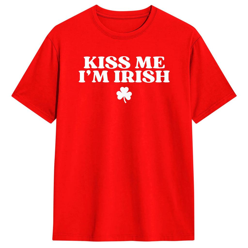Vintage Kiss Me Im Irish Funny St Patricks Day TShirts Men Round Collar Cotton T Shirts  Short Sleeve Tees Gift Idea Tops