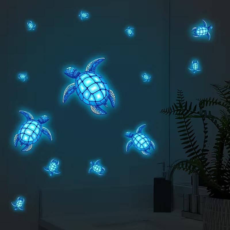 Glow-In-The-Dark Turtle Toilet Stickers Self-Adhesive Removable Wall Decals Room Decor, Glow Under Uv, Car Sticker Wall Decor
