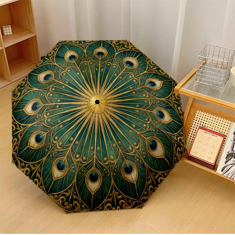 

Peacock Antique Wreath Printed umbrella windproof folding umbrella portable sun and rain umbrella suitable for gifting