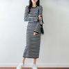 Women Sweater Dress 100% Wool MODERN NEW SAGA O-neck Striped Knit Long Pullover Winter Jumpers Wool Long Dress Female