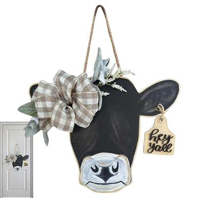 Cow Head Sign Welcome Front Door Hanger Rustic Wooden Hanging Signs Porch Decoration Ornaments For Home Kitchen Indoor Outdoor