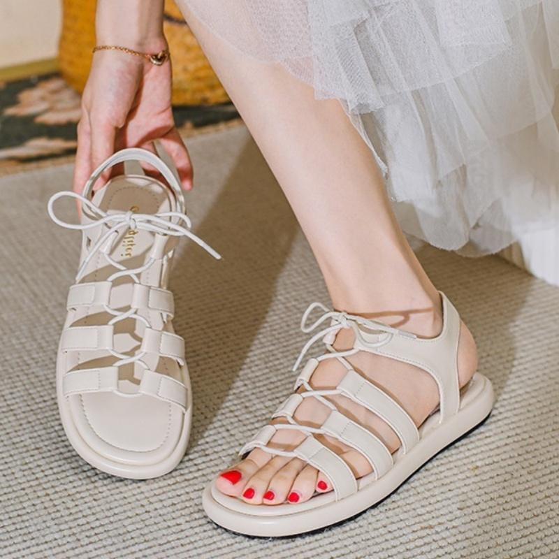 Fashion Women's Sandals Summer Elegant Woman Shoes Low Heels Flats Casual Gladiator White Fish Toe Women Sandals Shoes Woman 2025 Trend