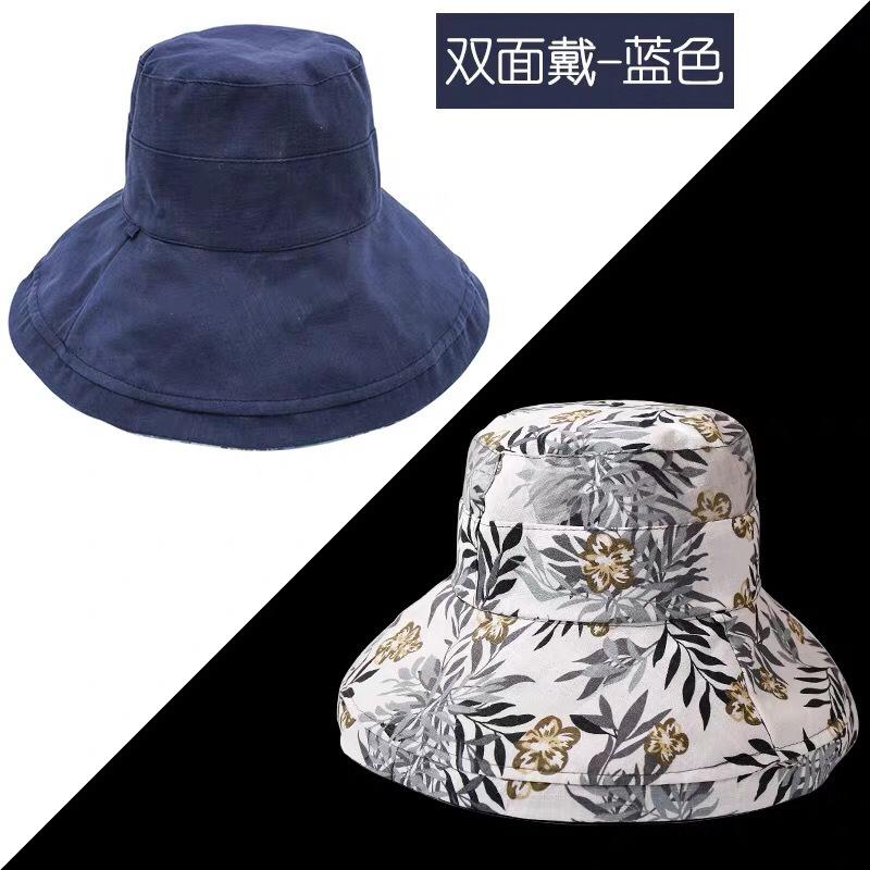 Hat Female Double-sided Japanese Internet Celebrity Travel Visor Sun Protection Big Brim Face Bucket Hat Women Summer Double-sided Can Wear