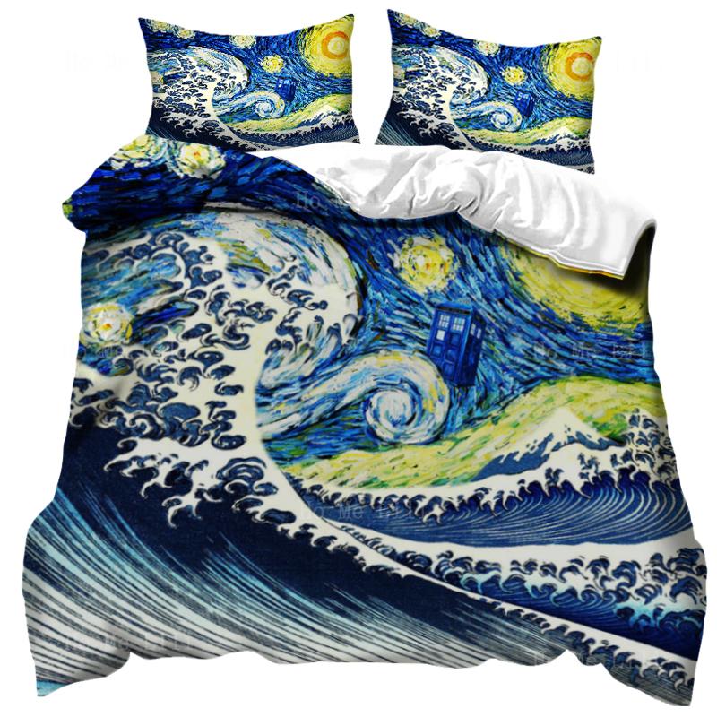 Sternennacht-Bettbezug-Set von Van Gogh, Queen-Size-Größe, Ölgemälde, berühmte moderne klassische Himmelssternkunst, dekoratives 3-teiliges Bettwäscheset