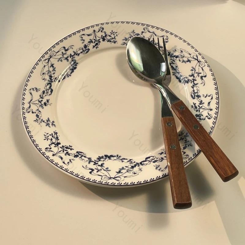 Retro Chinesischer Stil Speiseteller Blaue Blumen Haushalt Exquisite Frühstücksteller High End Nachmittagstee Dessert Snacks Teller