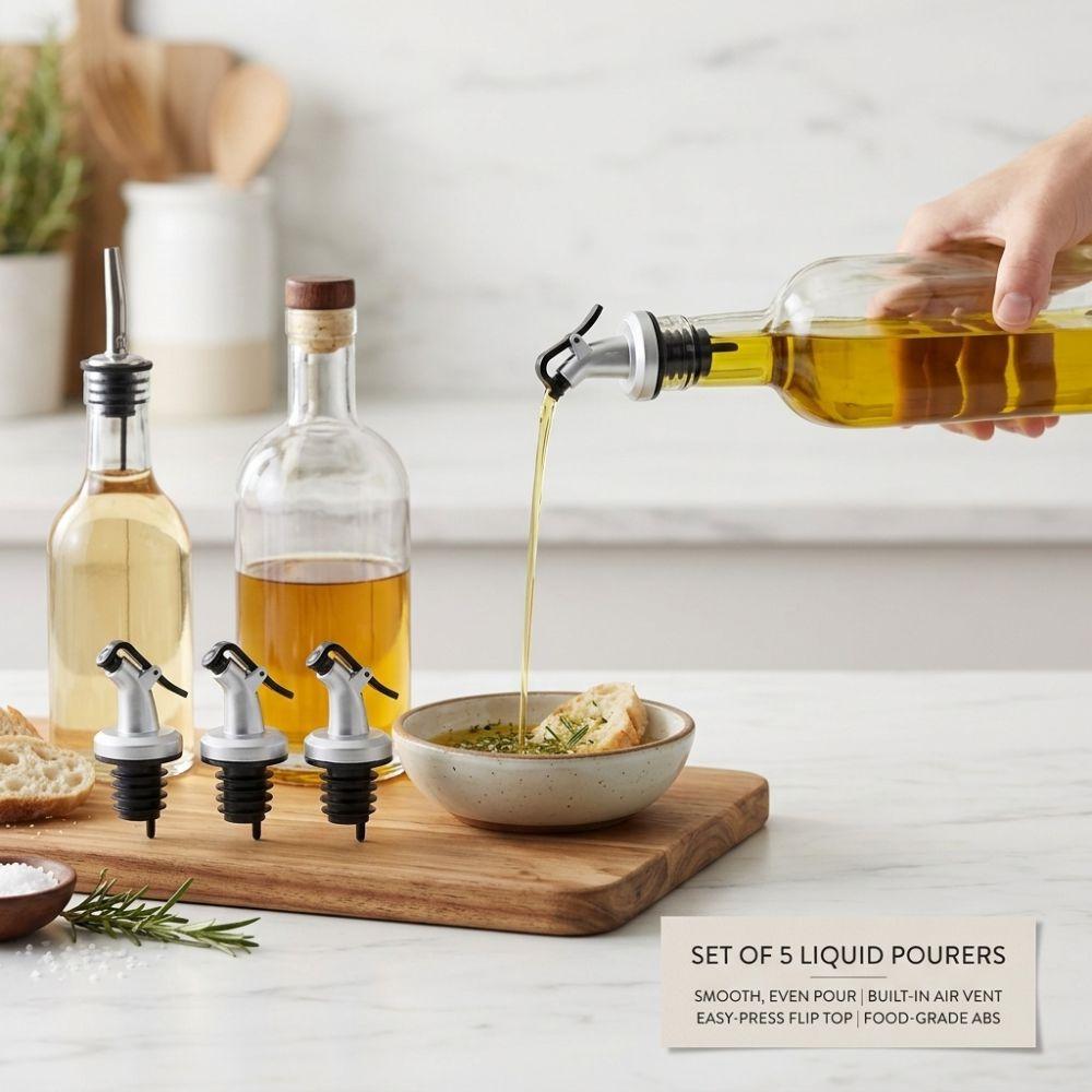 5pcs Anti-Drip Design Oil Bottle Spout ABS Bottle Pourer Dispenser Safe Leak Proof Nozzle Kitchen