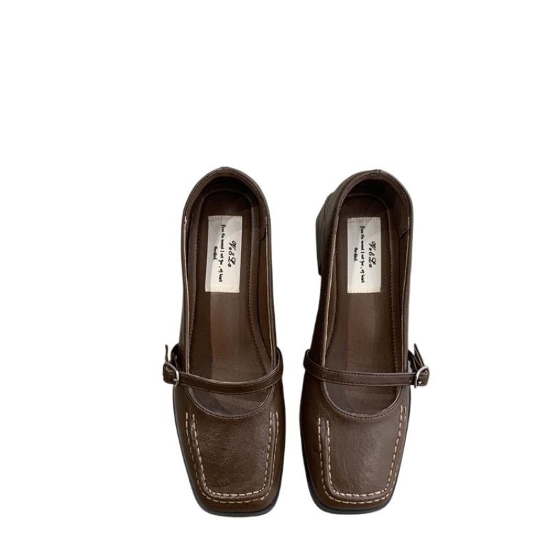 Fashion 2025 Ultra Soft Retro Square Head Slip-On High Heel Mary Jane Women's Shoes French Style Thick Heel Autumn Polyurethane Upgrad