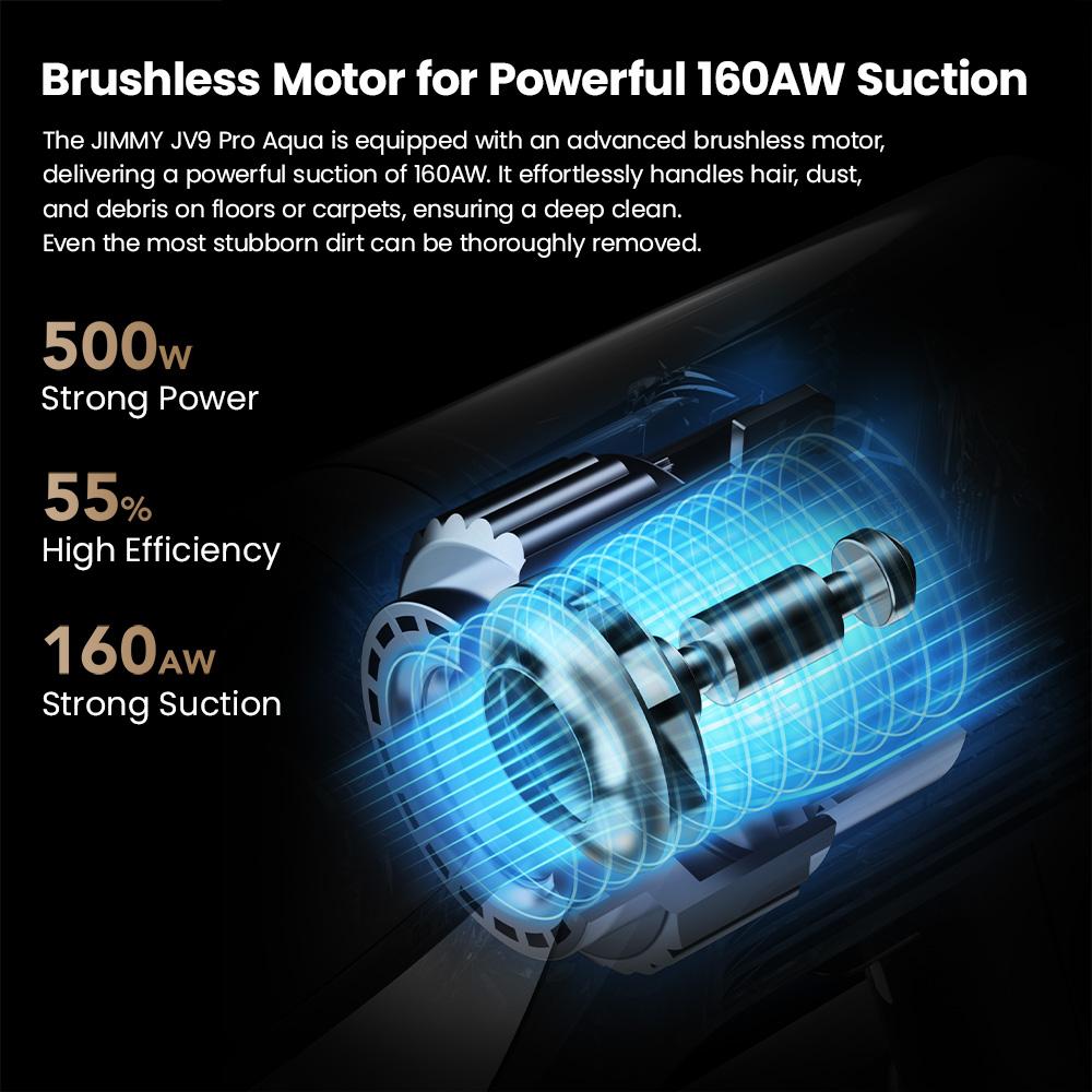 JIMMY JV9 Pro Aqua Cordless Vacuum - 160AW Suction 45Min Runtime HEPA Filter Wet Mopping 4 Modes LED Display