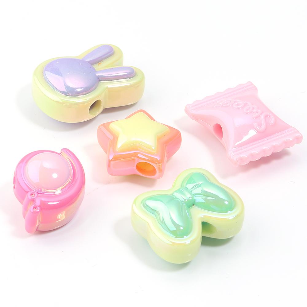 10pcs/Lot AB Colors Acrylic Beads for Jewelry Making Candy Butterfly Tie Star Beads Loose Spacer Beads DIY Bracelet Keychains