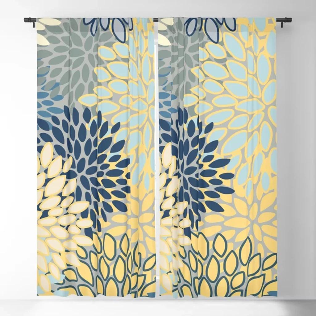 Wildflower Bouquet Botanical Floral Window Curtains for Dining Area Living Room Modern Curtain for Living Room