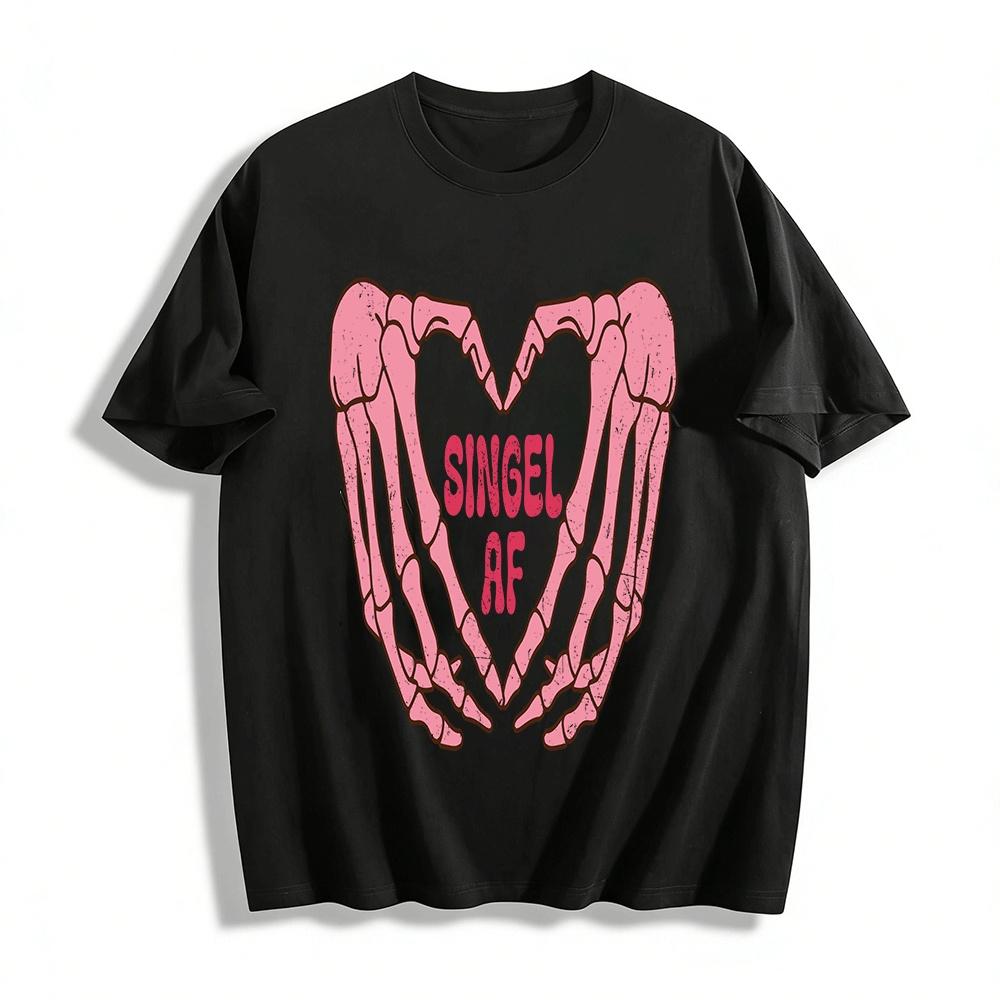 Single AF Pink Skeleton Heart Graphic Print T-Shirt Pure cotton T-shirt XXS