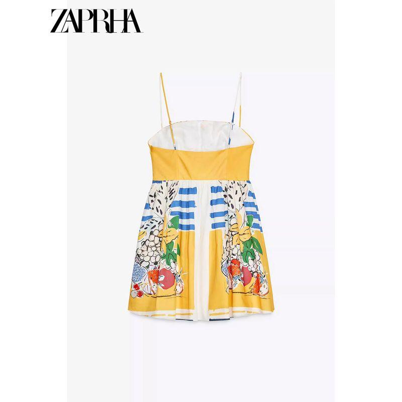 Zaprha 2025 New Arrival Sweet Sexy Pure Desire Fruit Printed Poplin Sling Dress Slim Looking 3455341