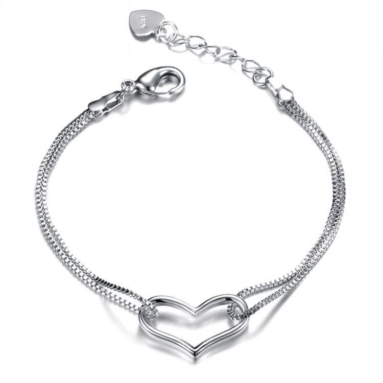 Love Heart Bracelet - Korean  European Style Fashion, Heart-Shaped Hand Jewelry