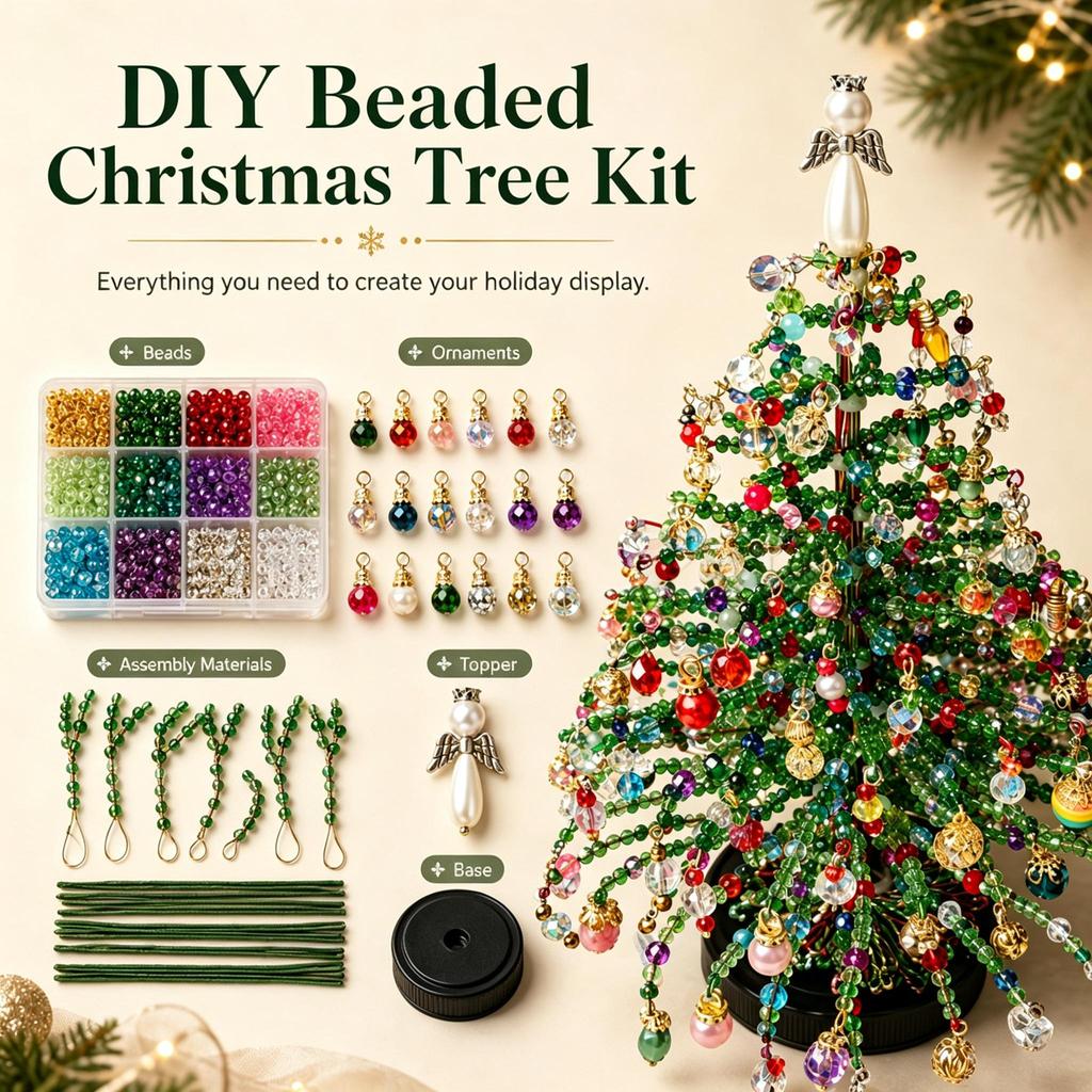 DIY Perlen-Lichterketten-Weihnachtsbaum-Bausatz Bunte Feiertags-Schreibtischdekoration Handgemachtes Bastelgeschenk