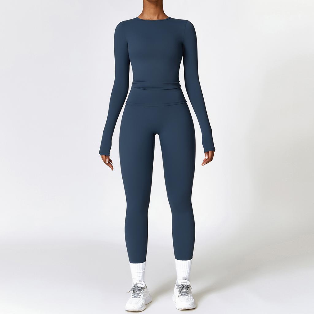 JYL Brushed Slim Yoga Set Long Sleeve Outdoor Running Fitness Outfit