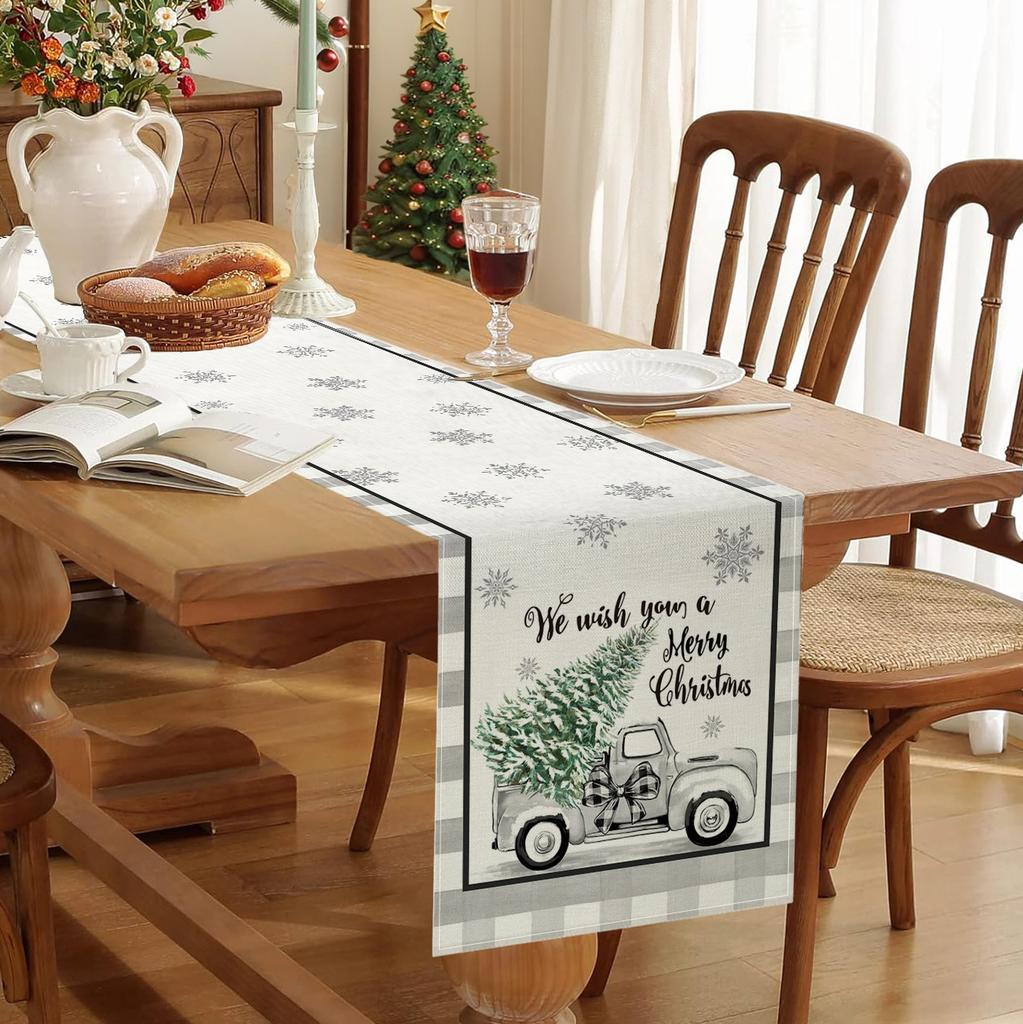 Christmas Printed Table Flag Kitchen Table Festive Decoration Small Tablecloth Linen Table Cloth