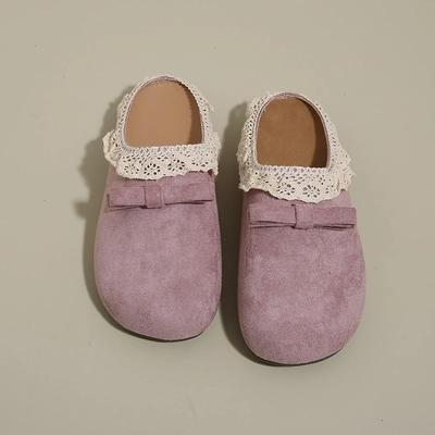 Damenmode Baotou Slipper Sommer Neu Rundkopf Wildleder Schmetterlingsknoten Rutschfest Abriebfest Flache Schuhe