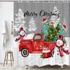 Christmas Winter Shower Curtain, Snowman with Red Truck Shower Curtain Set for New Year Bathroom Decor, Xmas Ball Tree Festival