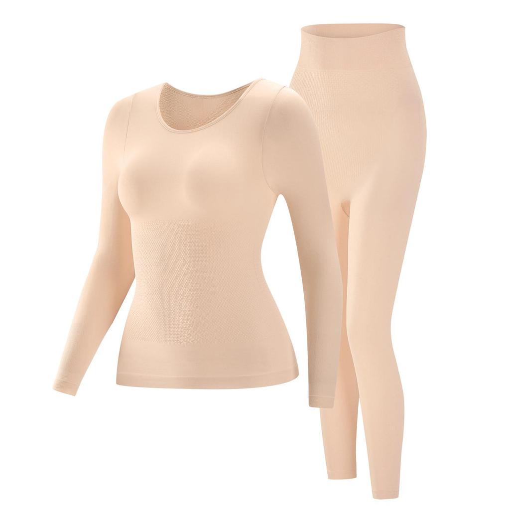 Women's Autumn/Winter Seamless Warm Abdomen-Control Sculpting Base Layer Set: Slim-Fit Top and Pants