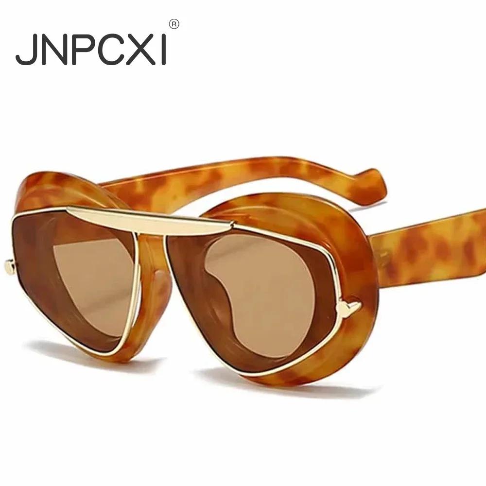  Y2K Oversized Cat Eye Women Fashion Sunglasses Retro Unique Lens Amber Shades UV400 Men Punk Sun Glasses