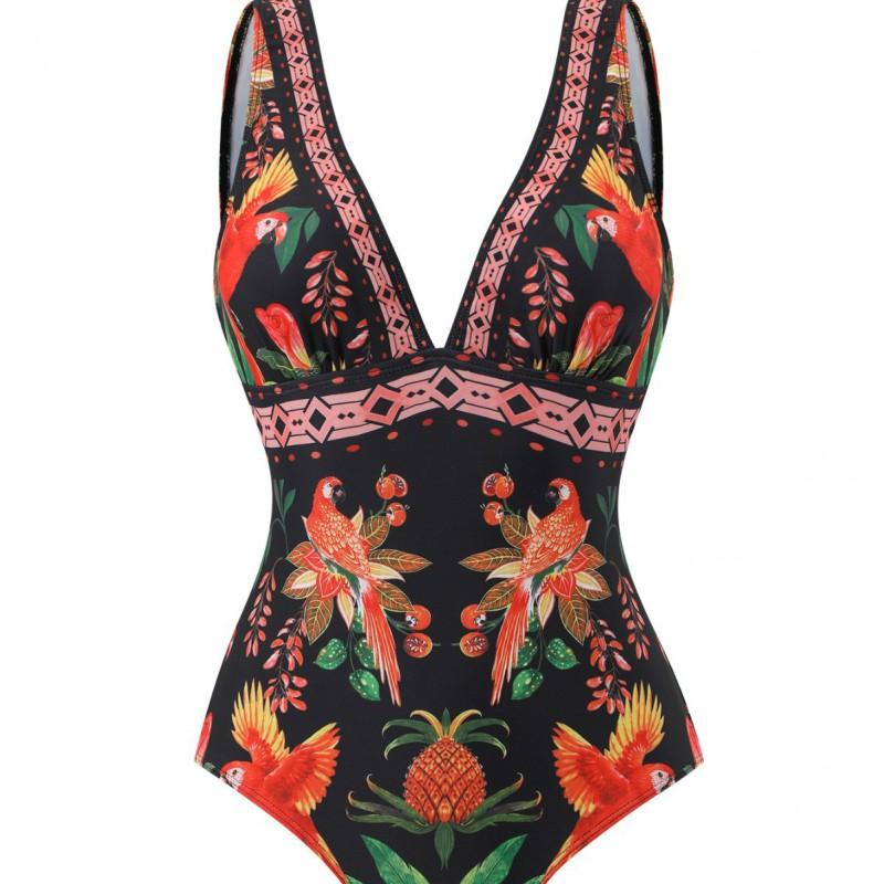 Plus Size Womens One Piece Swimsuit Printed Long Pants Swimwear Swimming