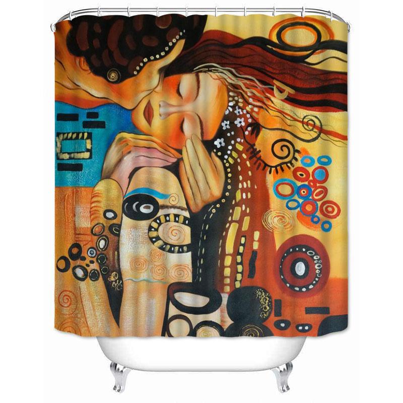 Musife Benutzerdefiniert Hohe Qualität Der Kuss von Gustav Klimt Duschvorhang Wasserdichtes Badezimmer Polyestergewebe Badezimmervorhang 36x72inch  90x180cm