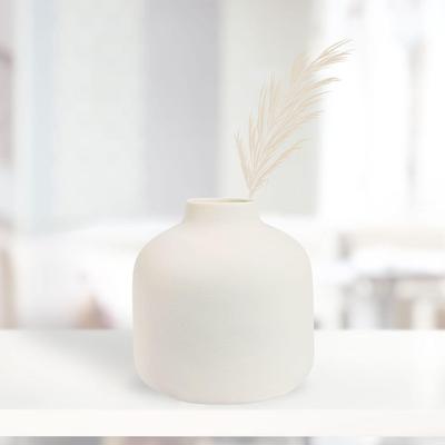 New Ceramic 'White Round Cylindrical Vase' 5 Inch - Set of 1 | Decorative Round Vase for Dried Flowers and Pampas Grass Vases for Home Decor,