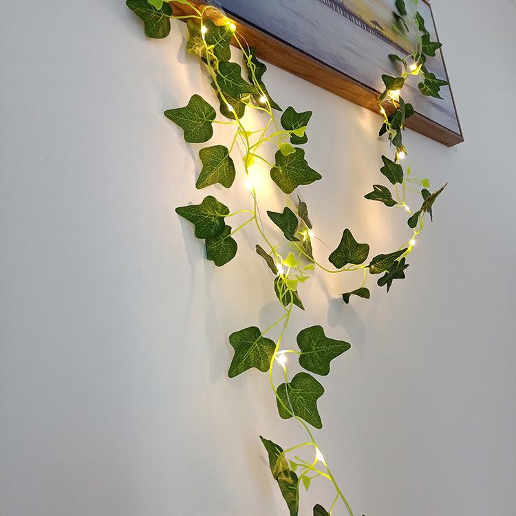 2Meter Fake Green Leaf Ivy Vine with LED Lights String for Home Bedroom Decor Wedding Glowing Artifical Plant Home Decoration