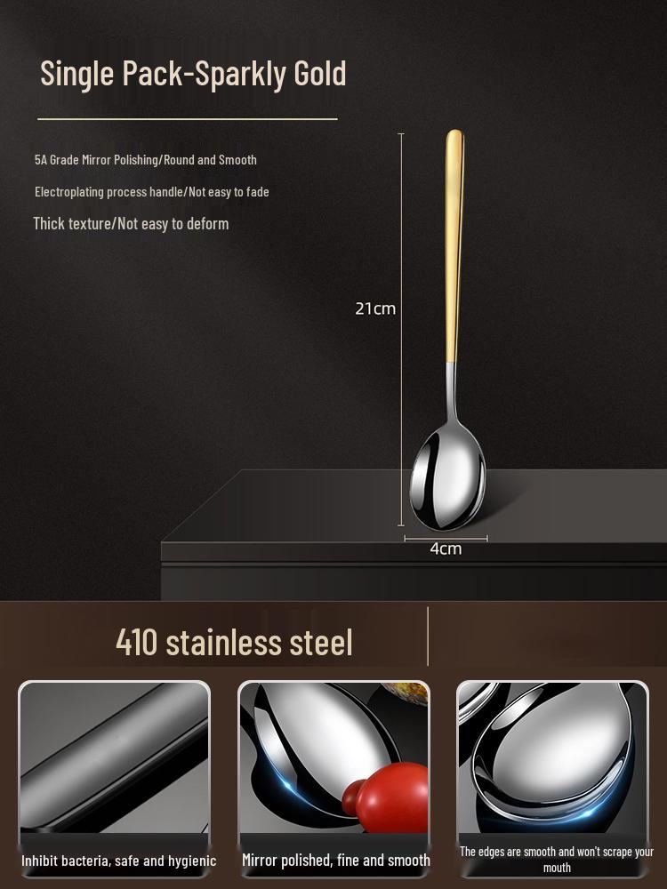Korean Style Stainless Steel Long Handle Soup & Stirring Spoon