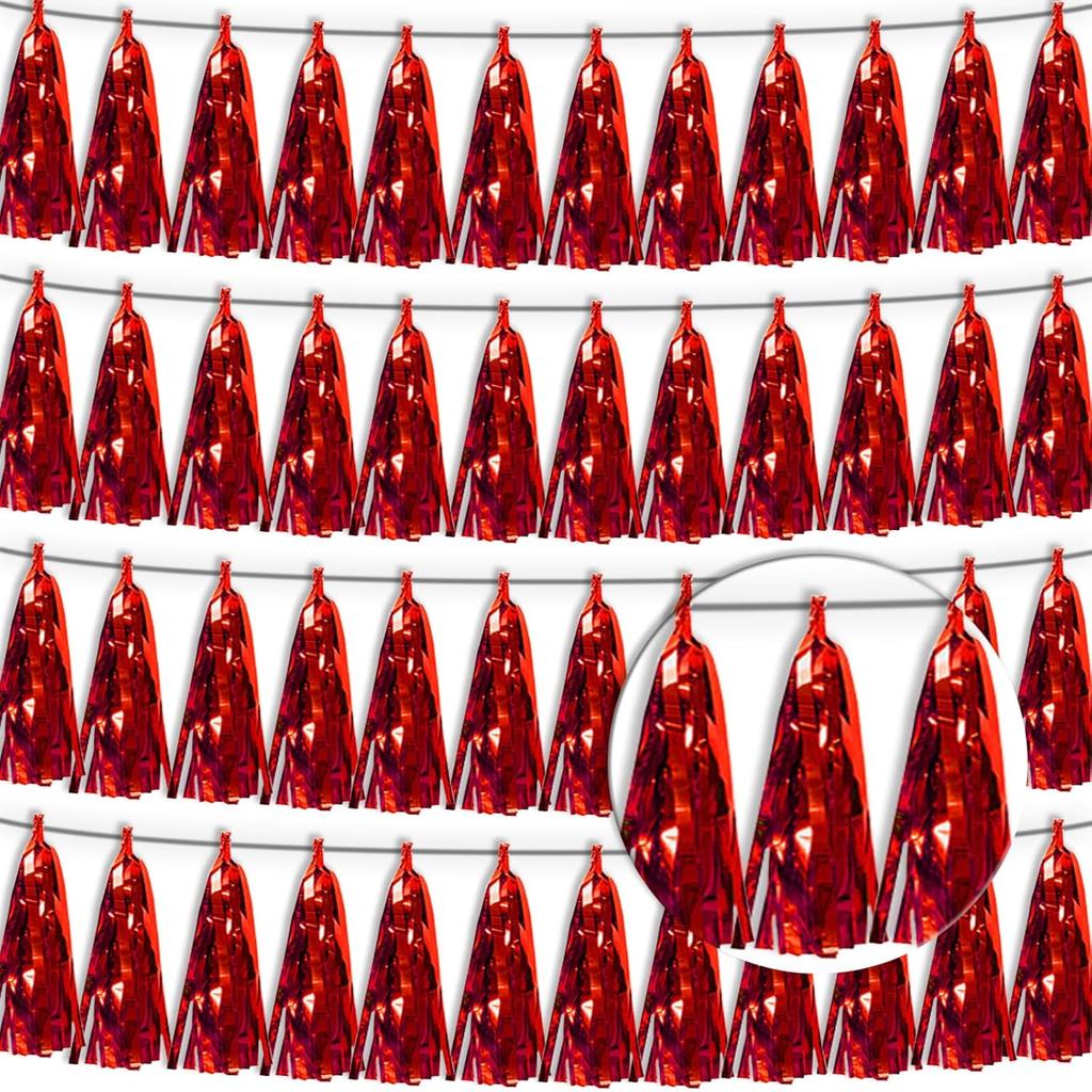 4P Lake Blue Purple-Hot Pink Tassel Banner Garland Metallic Foil Fringe Banner Tel Tassels Streamer Banner Backdrop for Parade Floats,Graduation