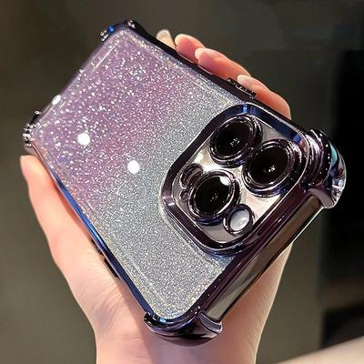 Coque de téléphone de luxe électroplaquée à paillettes dégradées pour iPhone 16 Pro Max 15 14 13 12 11 Plus X XR XS Housse souple antichoc