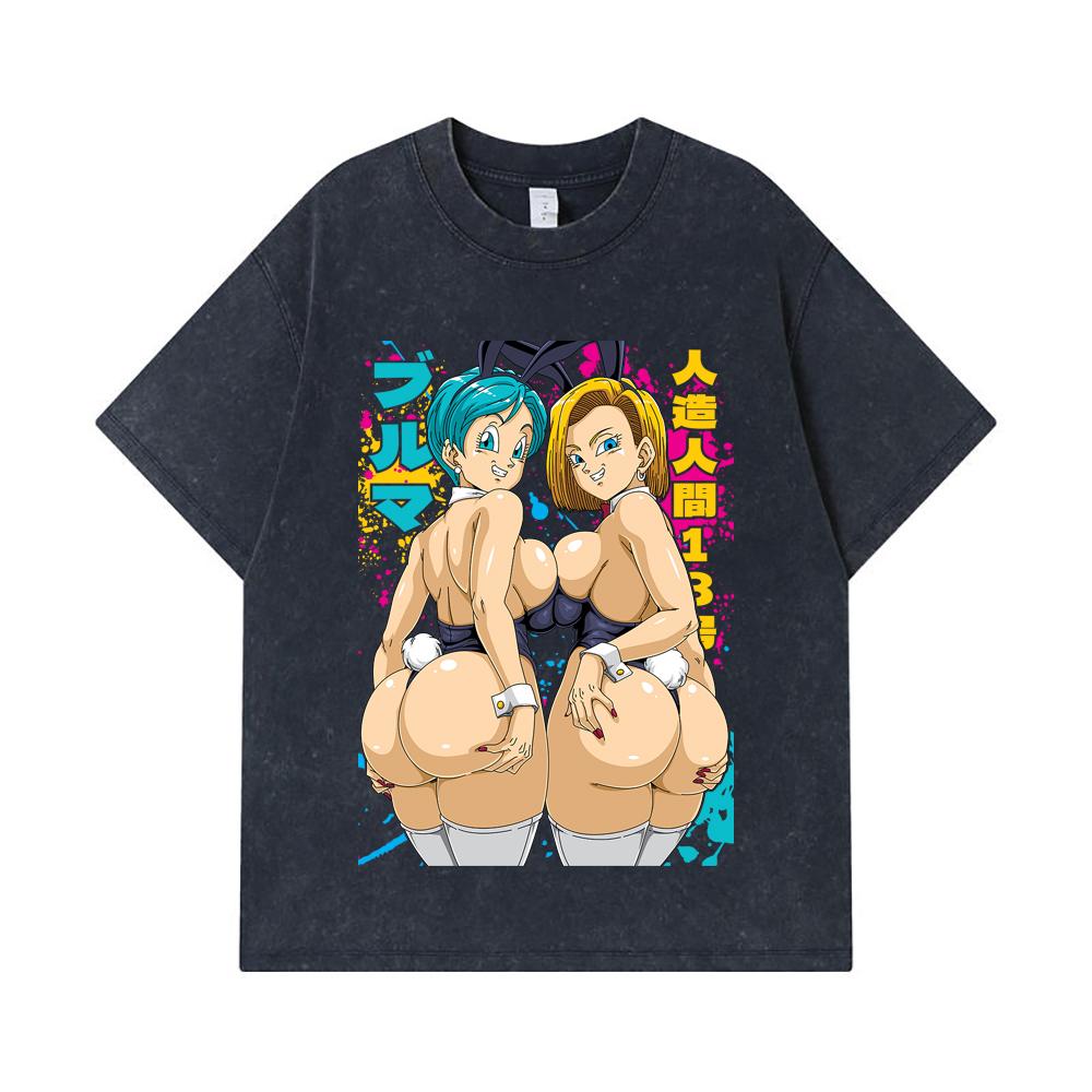 275 GSM Washed T-shirts 100% Cotton Dragon Ball V27 Bulma Android Print Unisex Heavy Cotton T Shirt