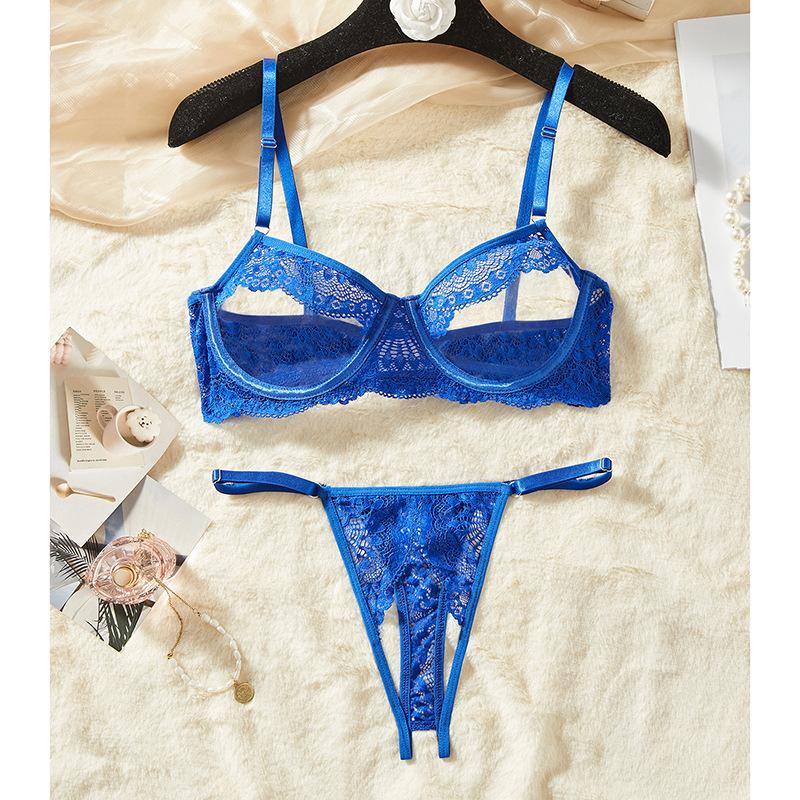 Spitze mit Stahlbügel Oberteil Stütze Push-up Hohl flirtende Unterwäsche kleine Brust Push-up erotisches BH-Set