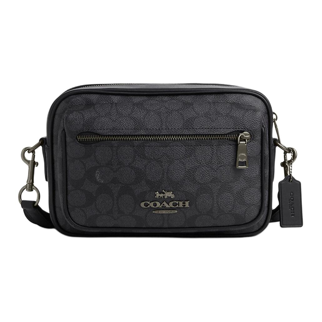 Coach Elias 25 Logo Print Coated Canvas And Smooth Calfskin Crossbody Bag Medium Men Crossbody Bag Charcoal Black CZ401-QBMI5 Basic Set (Bag+Dust Bag)