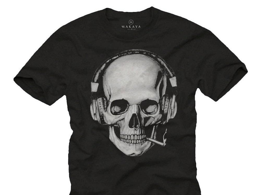 Smoking Skull T-Shirt Dj Headphones Music Mens Tee Shirt S-XXXXXL