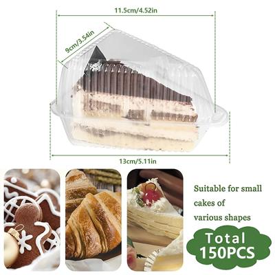150Pcs Cake Slice Container Clear Triangle Dessert Box Reusable Food Packing Box Plastic Mousse Cheesecake Box for Fruit Cake